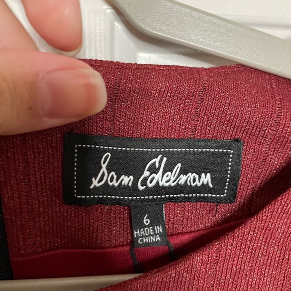 Sam Edelman Dress Long Sleeve Ribbed Belted Dress Red Size 6 NWT - Picture 6 of 6